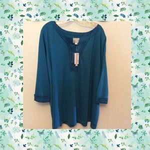 Avenue  Fun Sassy  Ruffle Trim Button Placket  Top